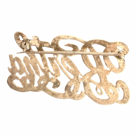 Vintage Bertha Script Name Brooch Rhinestone Gold Tone Figural Pin - Picture 4 of 5